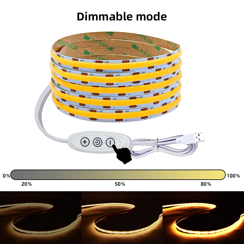 LED COB Light Strip dimmbar DC 5V USB 320 LEDs/m Warm Weiß TV Beleuchtung USB