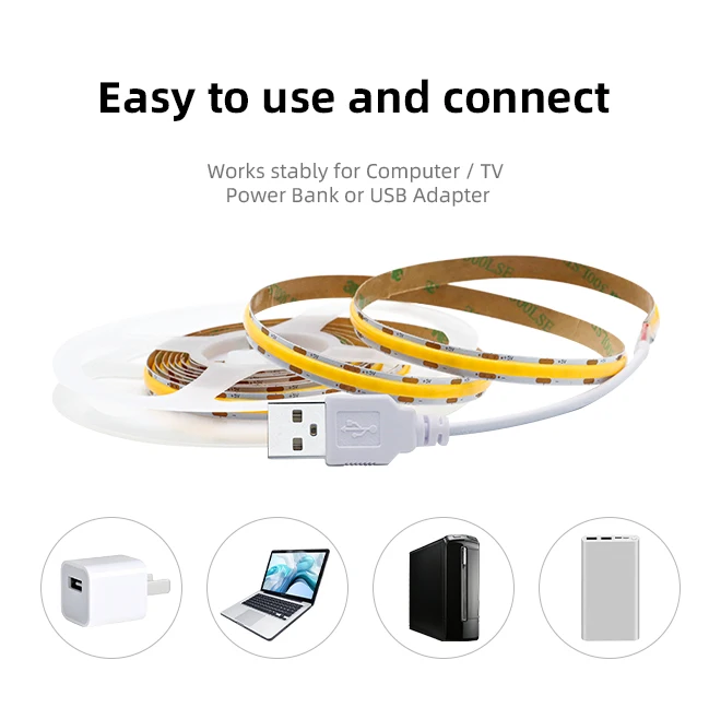 LED COB Light Strip dimmbar DC 5V USB 320 LEDs/m Warm Weiß TV Beleuchtung USB