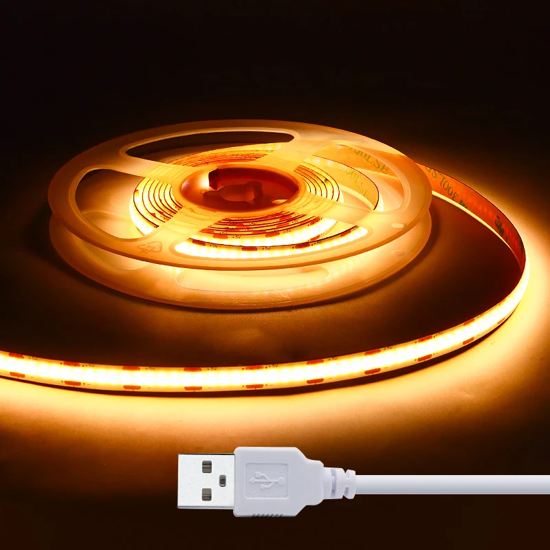 LED COB Light Strip dimmbar DC 5V USB 320 LEDs/m Warm Weiß TV Beleuchtung USB