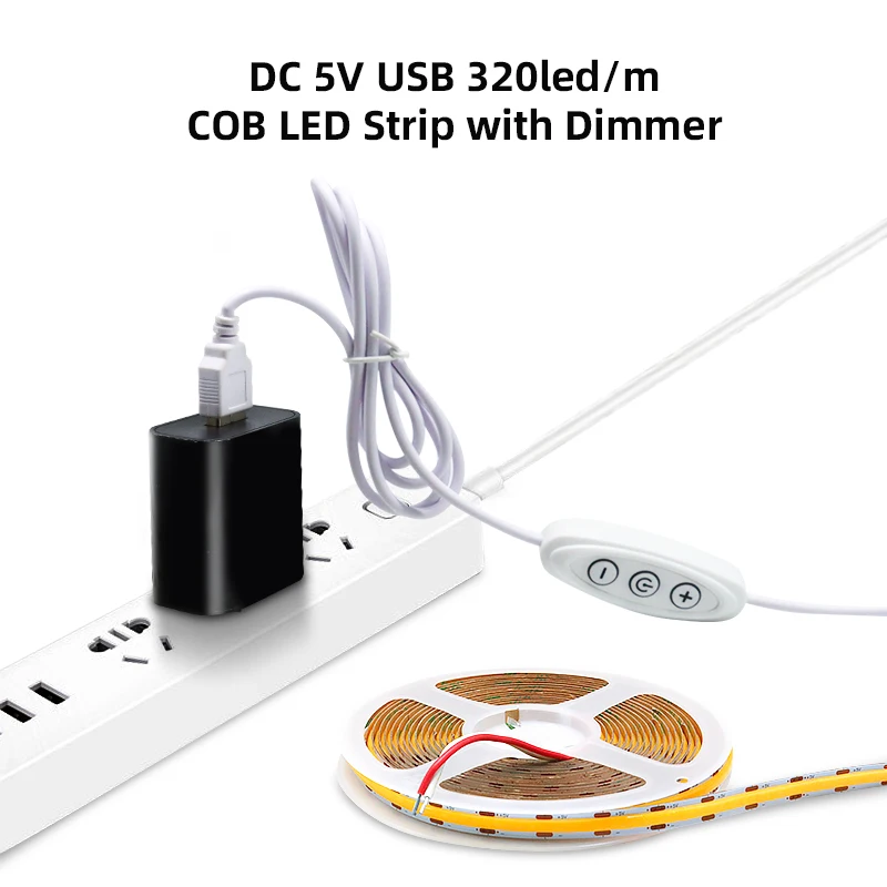 LED COB Light Strip dimmbar DC 5V USB 320 LEDs/m Warm Weiß TV Beleuchtung USB